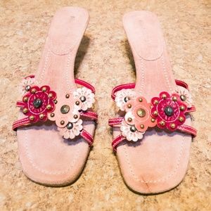 Miu Miu Floral Slip On Red Kitten Heel Sandals